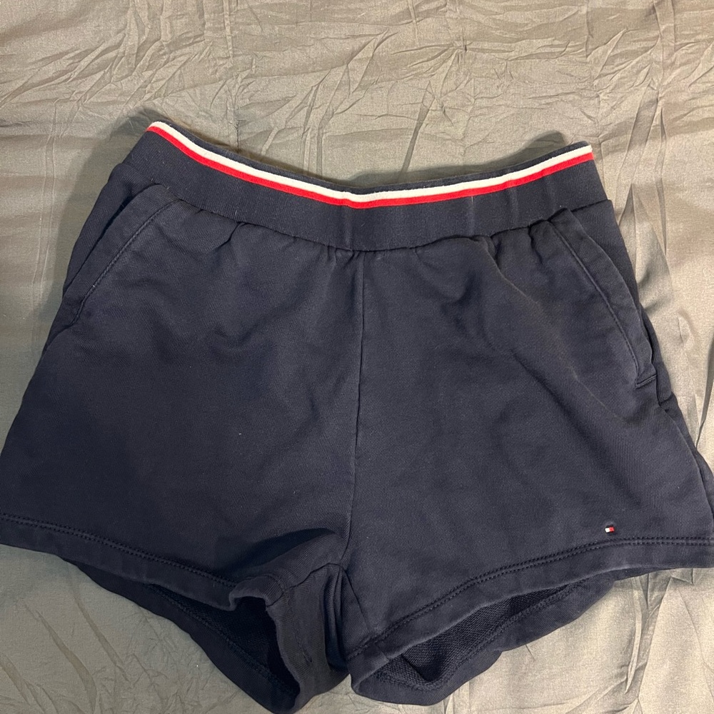 Tommy Hilfiger Dark Blue Athletic Shorts with Red and White Trim